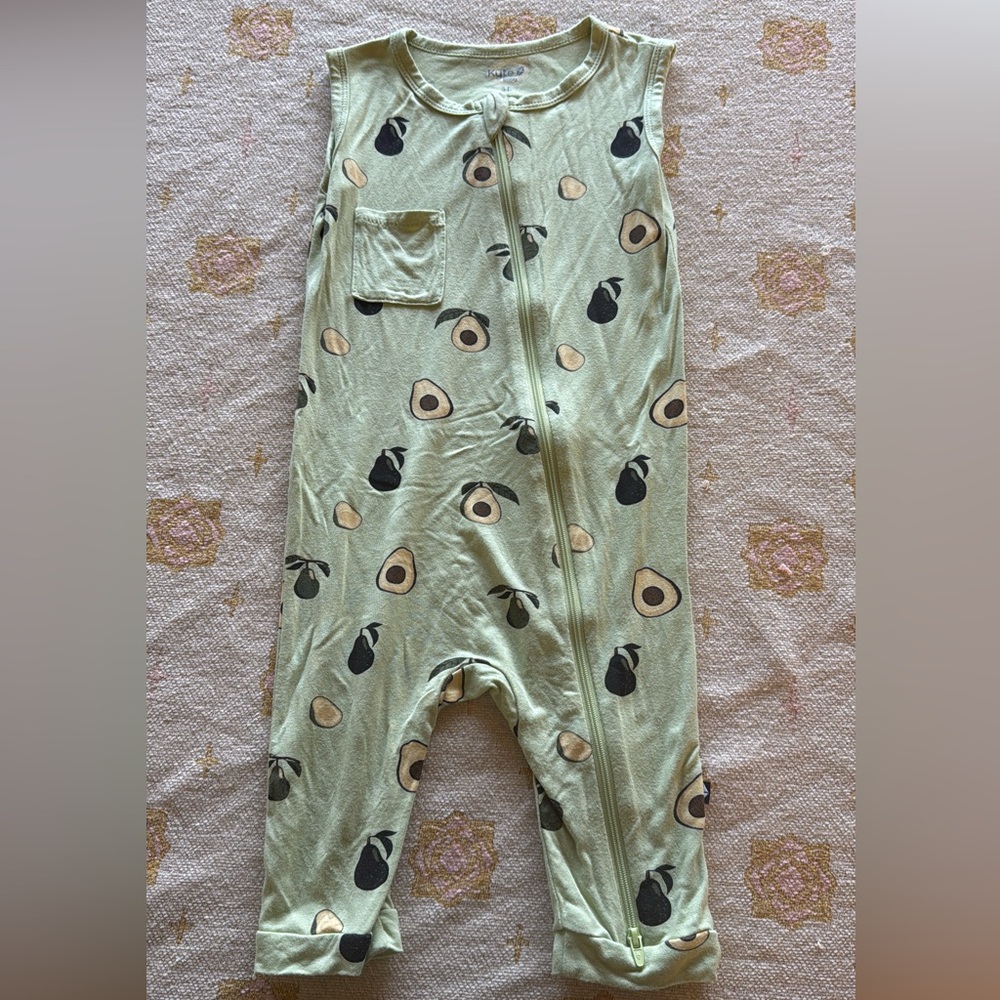 Kyte baby sleeveless zippered romper in avocado